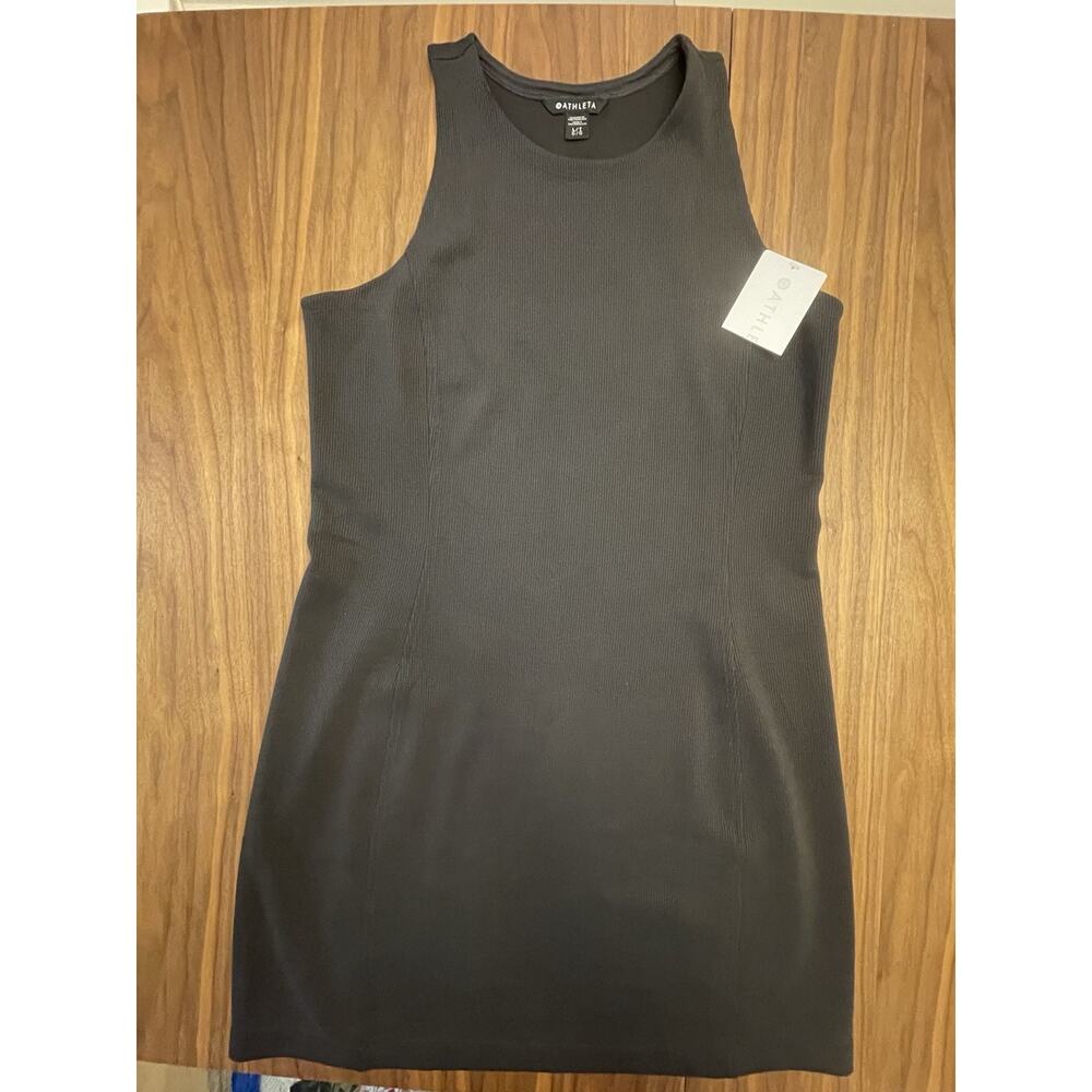 Athleta L / T Seasoft Rib Tank Midi Dress, Black Dress Long Sleeveless NEW